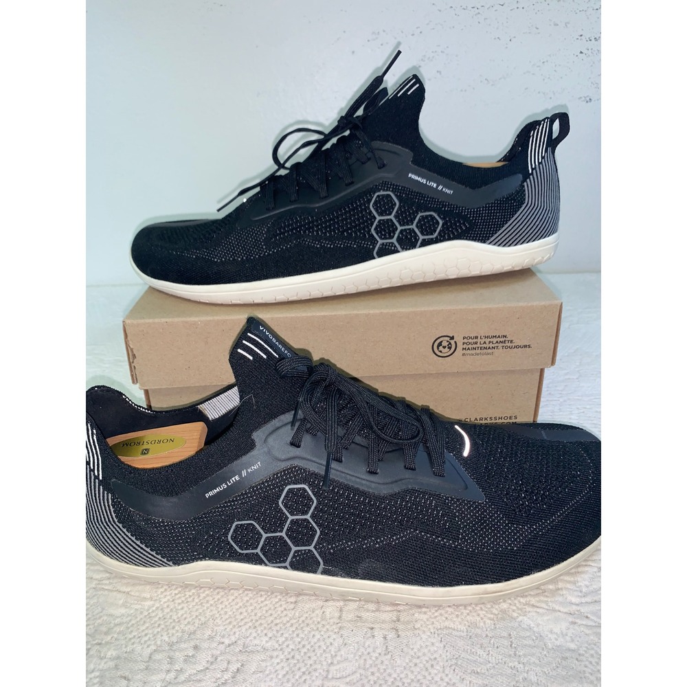 Vivobarefoot Primus Lite 2 Knit Mens Black White Minimalist Sneakers EU 47 US 13